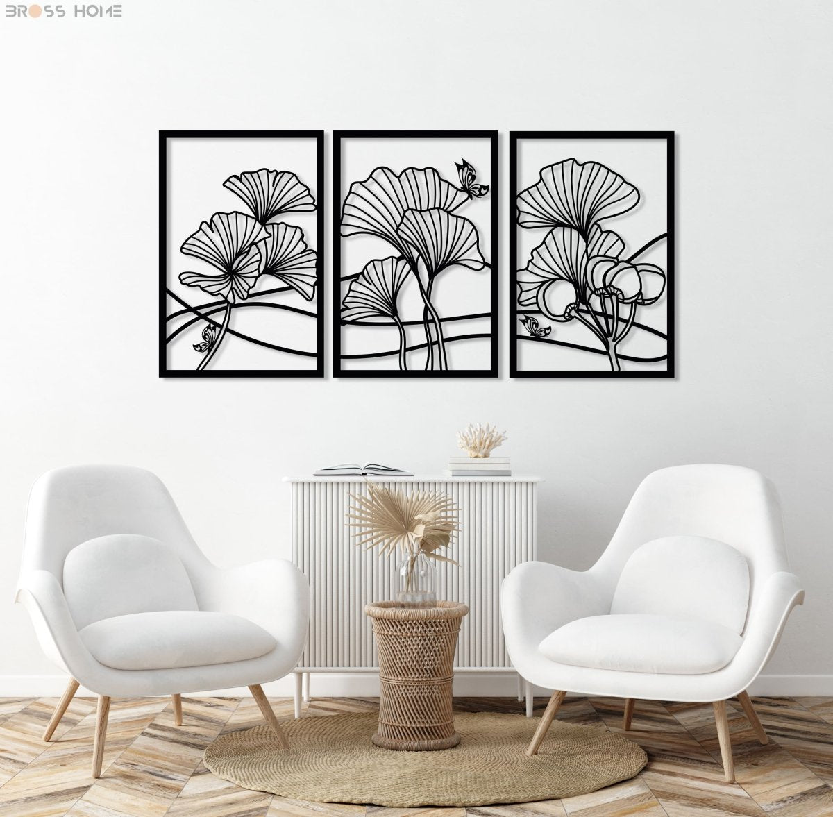 Ginkgo Leaf Metal Wall Art (Set Of 3) - BrossHome Metal Wall Art