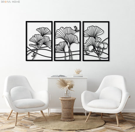 Ginkgo Leaf Metal Wall Art (Set Of 3) - BrossHome Metal Wall Art