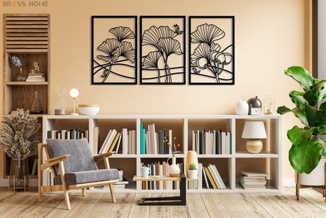 Ginkgo Leaf Metal Wall Art (Set Of 3) - BrossHome Metal Wall Art