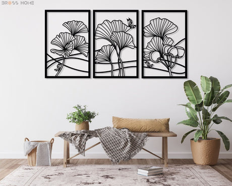 Ginkgo Leaf Metal Wall Art (Set Of 3) - BrossHome Metal Wall Art