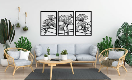 Ginkgo Leaf Metal Wall Art (Set Of 3) - BrossHome Metal Wall Art