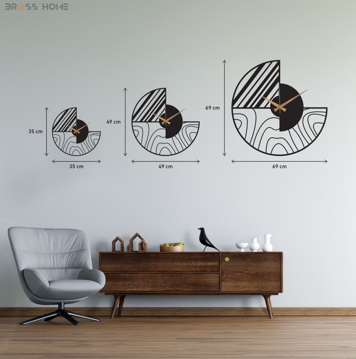 Large Minimalist Wall Clock - BrossHome Metal Wall Art