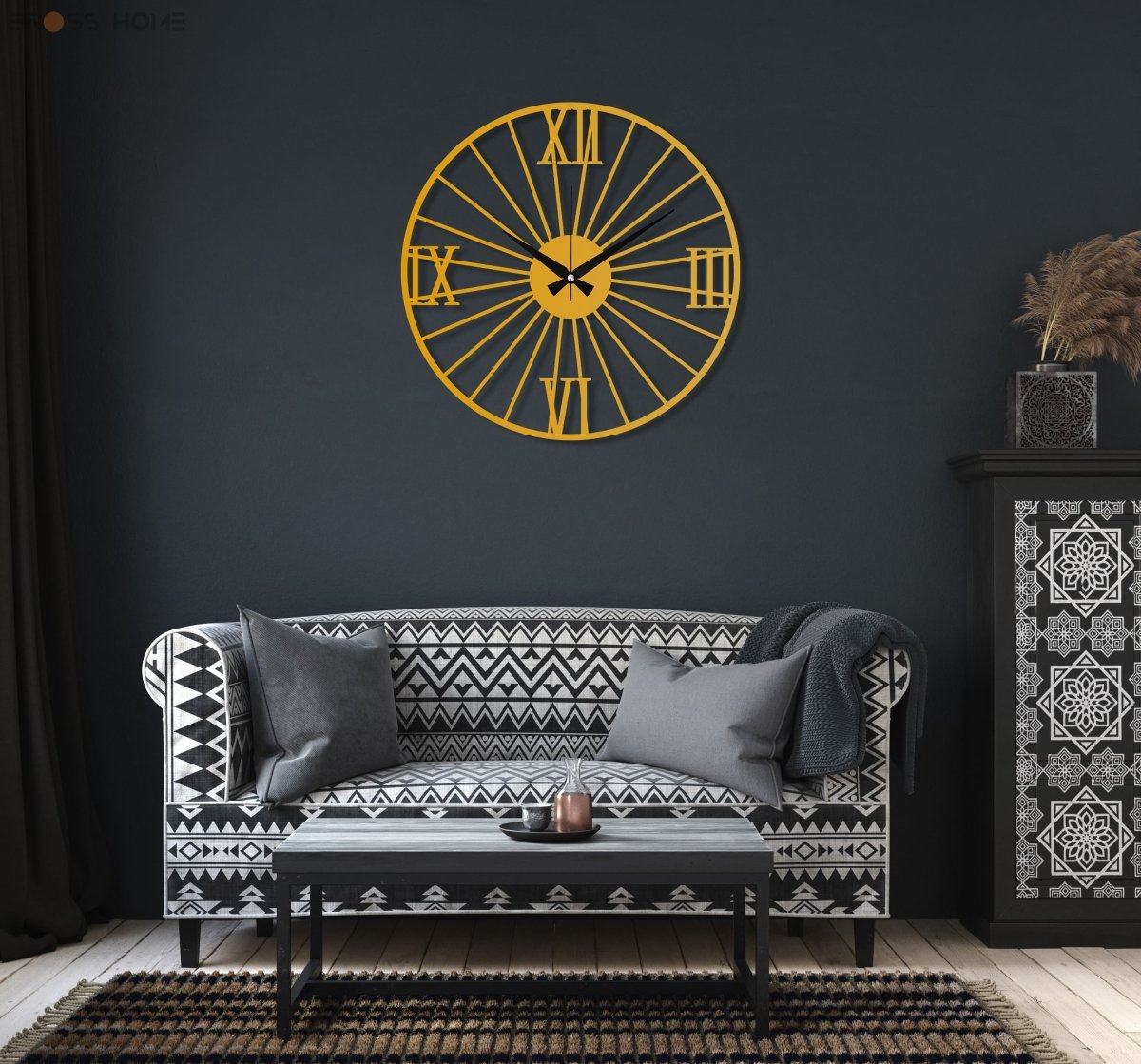 Large Roman Numeral Wall Clock - BrossHome Metal Wall Art
