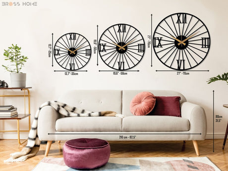 Large Roman Numeral Wall Clock - BrossHome Metal Wall Art