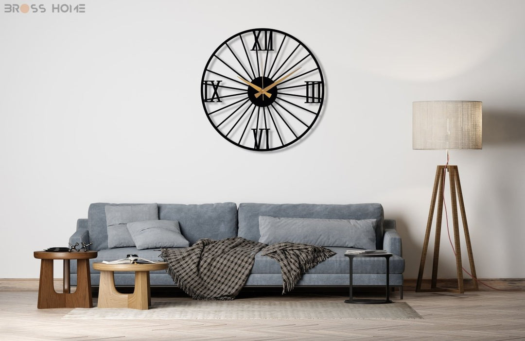 Large Roman Numeral Wall Clock - BrossHome Metal Wall Art