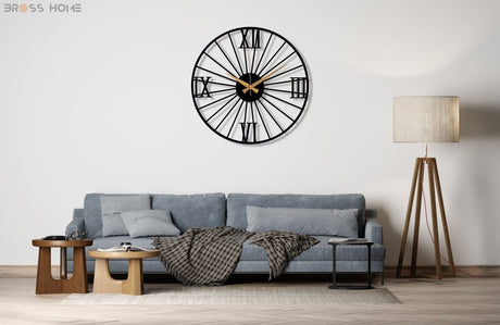 Large Roman Numeral Wall Clock - BrossHome Metal Wall Art