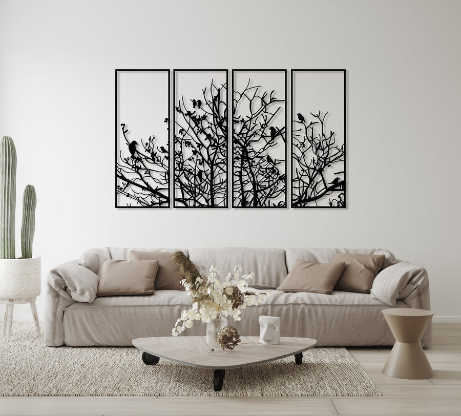 Metal Birds On Branch Wall Decor (Set Of 4) - 1