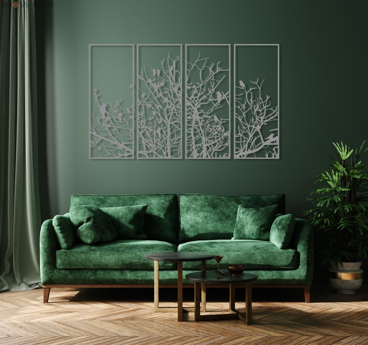 Metal Birds On Branch Wall Decor (Set Of 4) - BrossHome Metal Wall Art