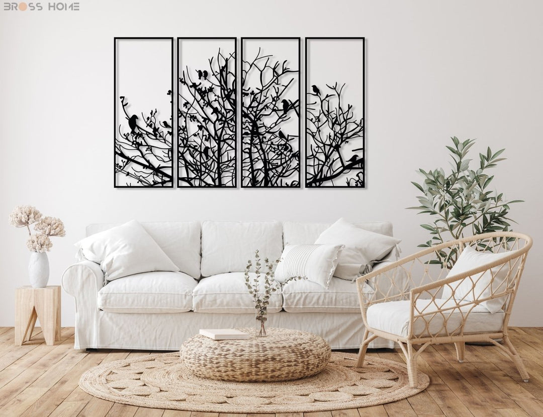 Metal Birds On Branch Wall Decor (Set Of 4) - BrossHome Metal Wall Art