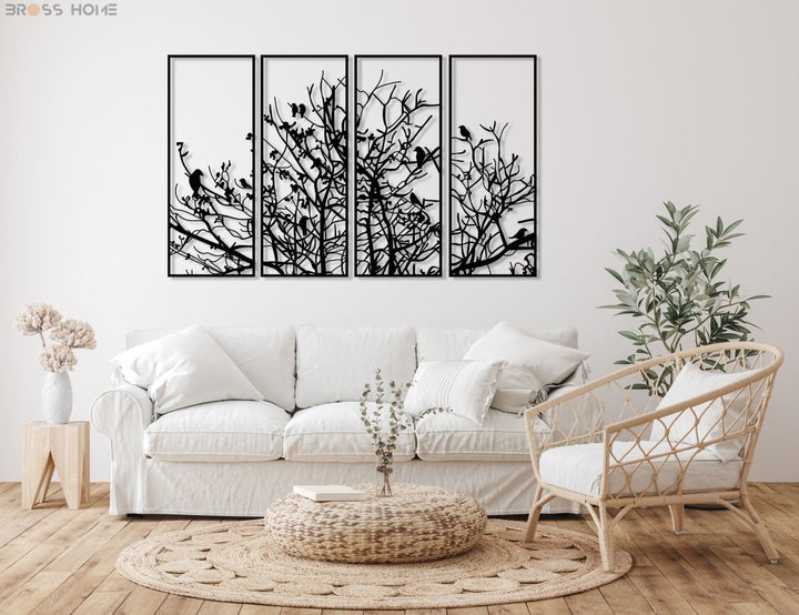 Metal Birds On Branch Wall Decor (Set Of 4) - BrossHome Metal Wall Art