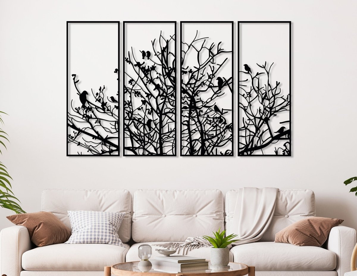 Metal Birds On Branch Wall Decor (Set Of 4) - BrossHome Metal Wall Art
