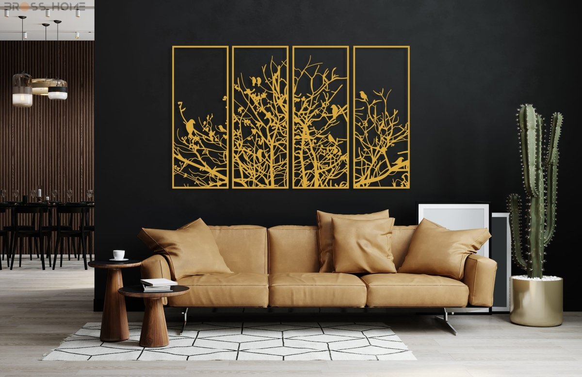 Metal Birds On Branch Wall Decor (Set Of 4) - BrossHome Metal Wall Art