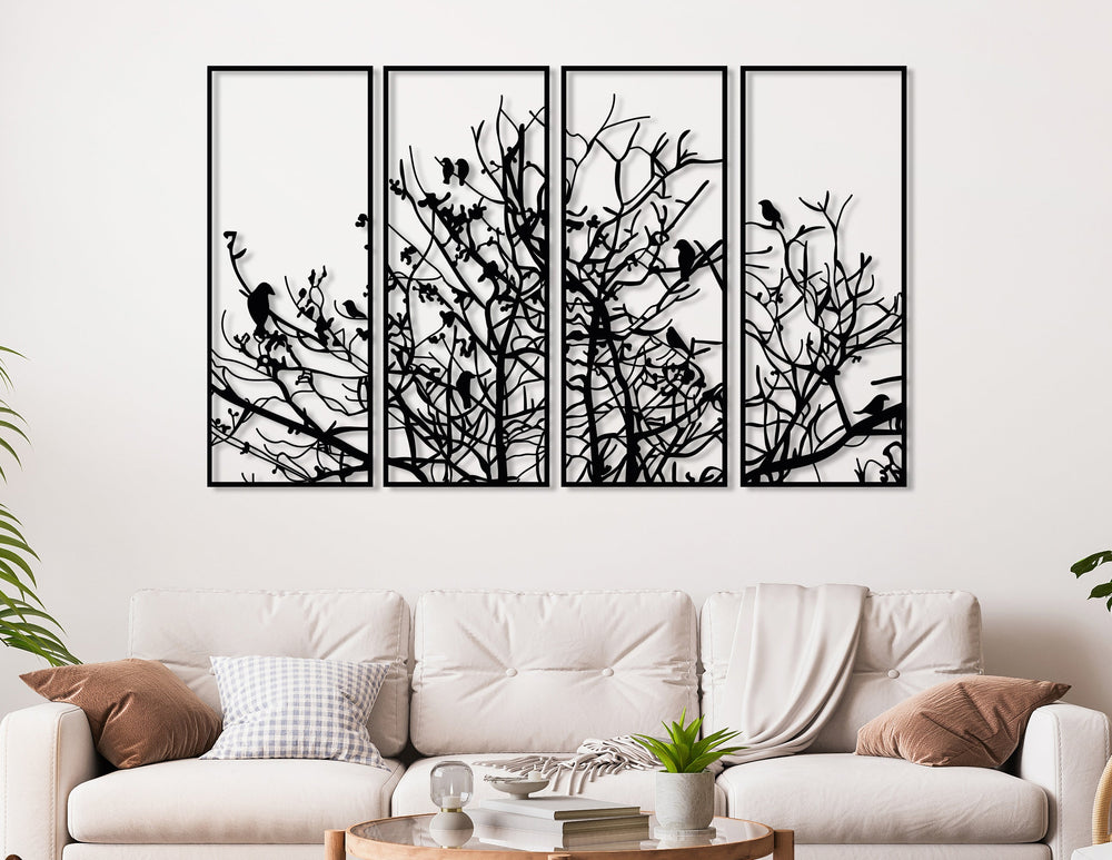 Metal Birds On Branch Wall Décor (Set Of 4) - BrossHome