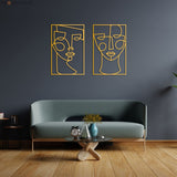 Metal Line Female Faces Wall Art (Set Of 2) - BrossHome Metal Wall Art