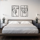 Metal Line Female Faces Wall Art (Set Of 2) - BrossHome Metal Wall Art