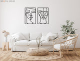 Metal Line Female Faces Wall Art (Set Of 2) - BrossHome Metal Wall Art