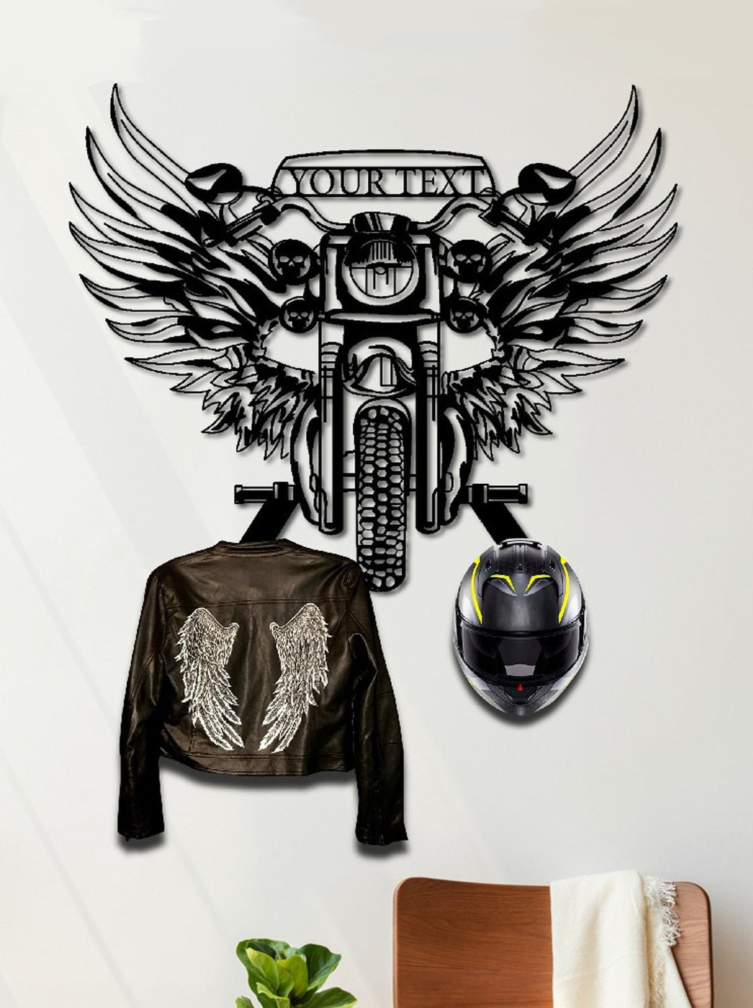 Metal Motorcycle Wall Art, Helmet Holder - BrossHome