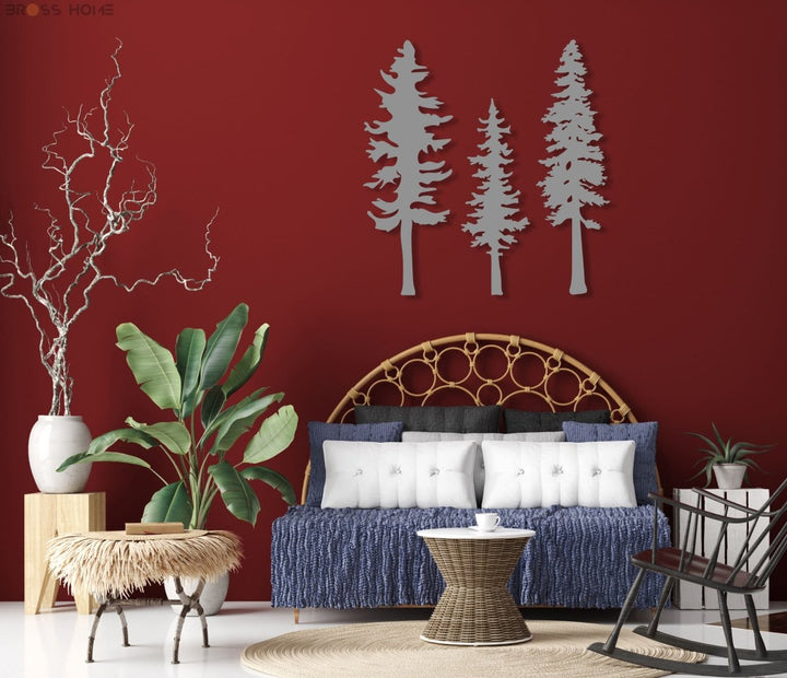 Metal Pine Tree Wall Art (Set Of 3) - BrossHome Metal Wall Art