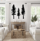 Metal Pine Tree Wall Art (Set Of 3) - BrossHome Metal Wall Art