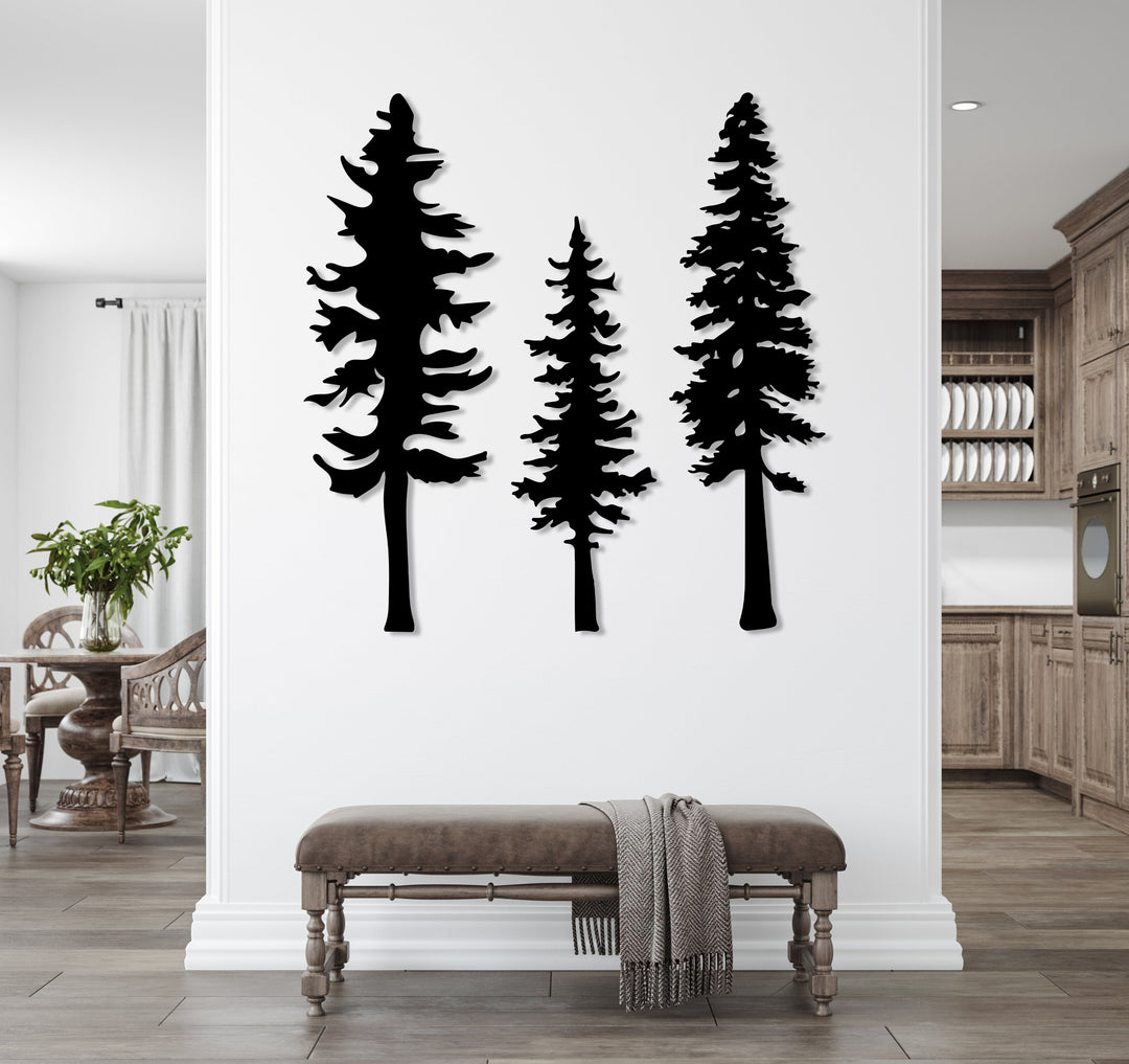 Metal Pine Tree Wall Art (Set Of 3) - BrossHome
