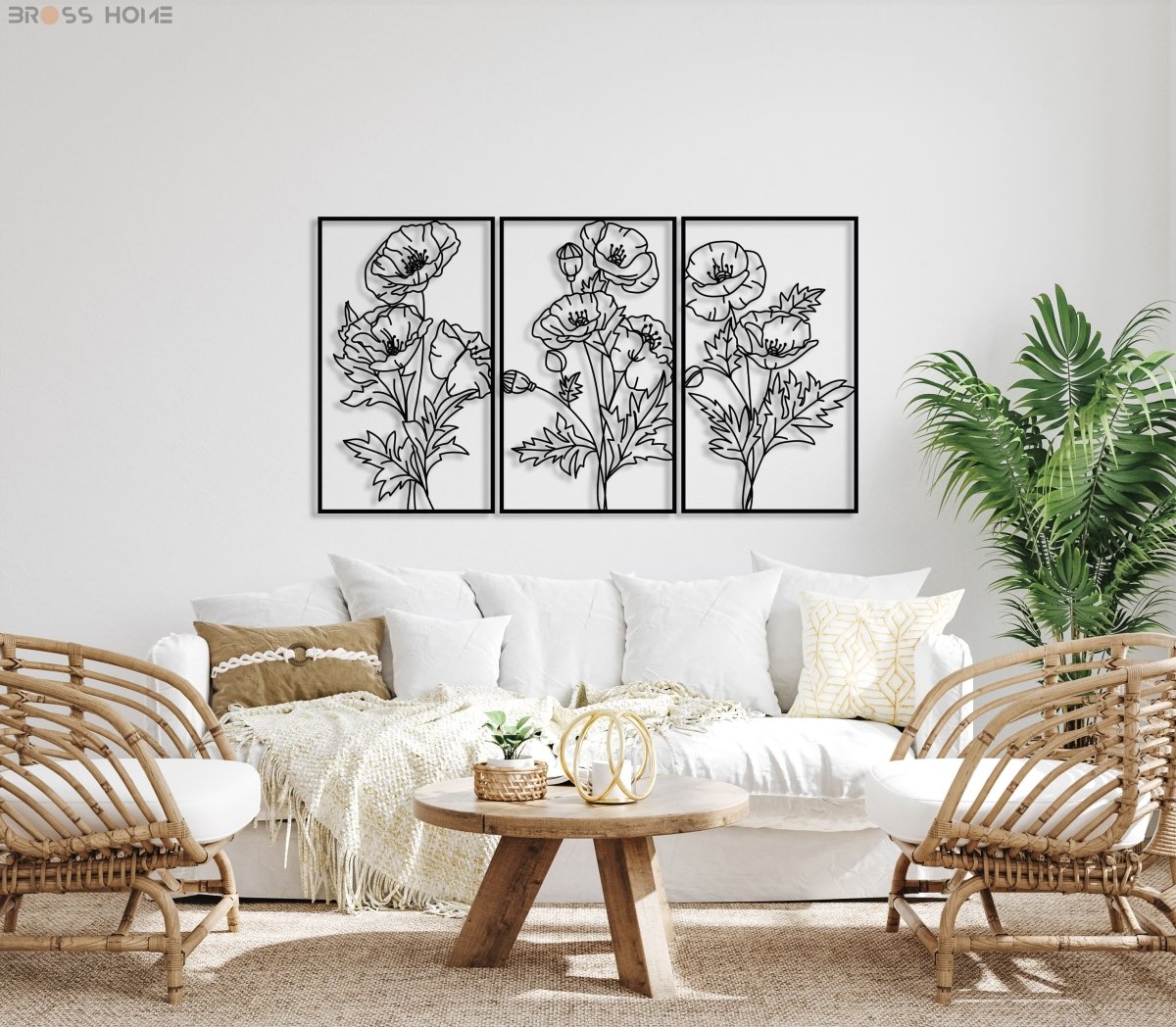 Metal Poppy Wall Decor Art (Set Of 3) - BrossHome Metal Wall Art