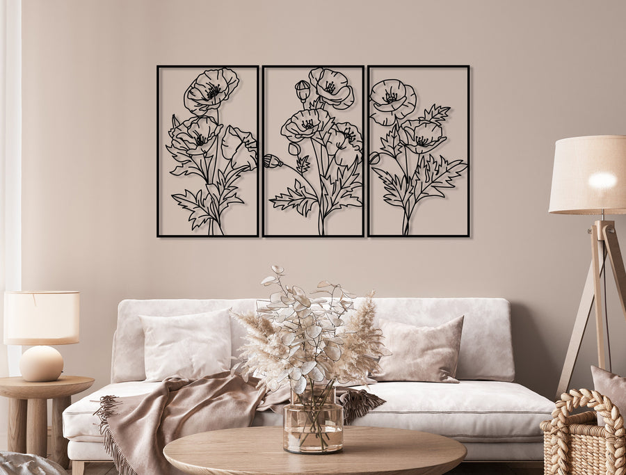 Metal Poppy Wall Decor Art (Set Of 3) - 1