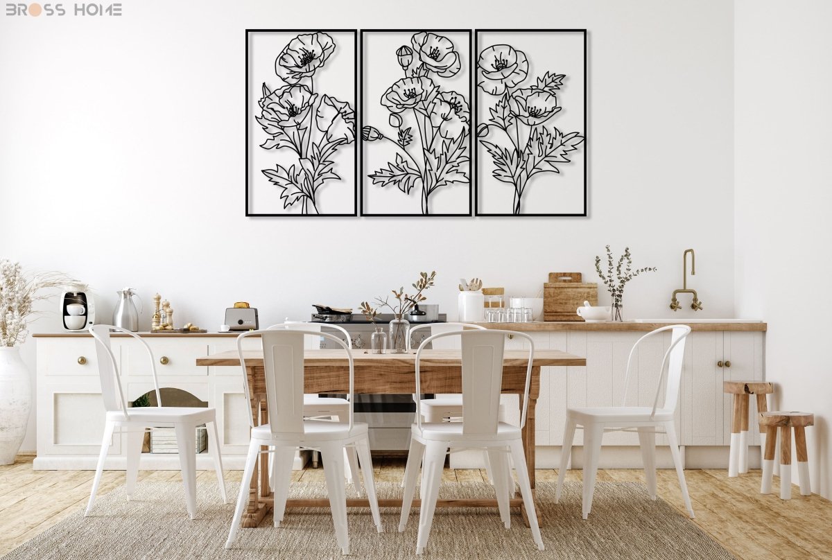 Metal Poppy Wall Decor Art (Set Of 3) - BrossHome Metal Wall Art