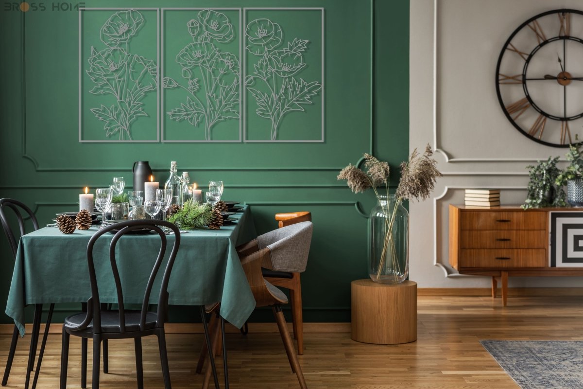 Metal Poppy Wall Decor Art (Set Of 3) - BrossHome Metal Wall Art