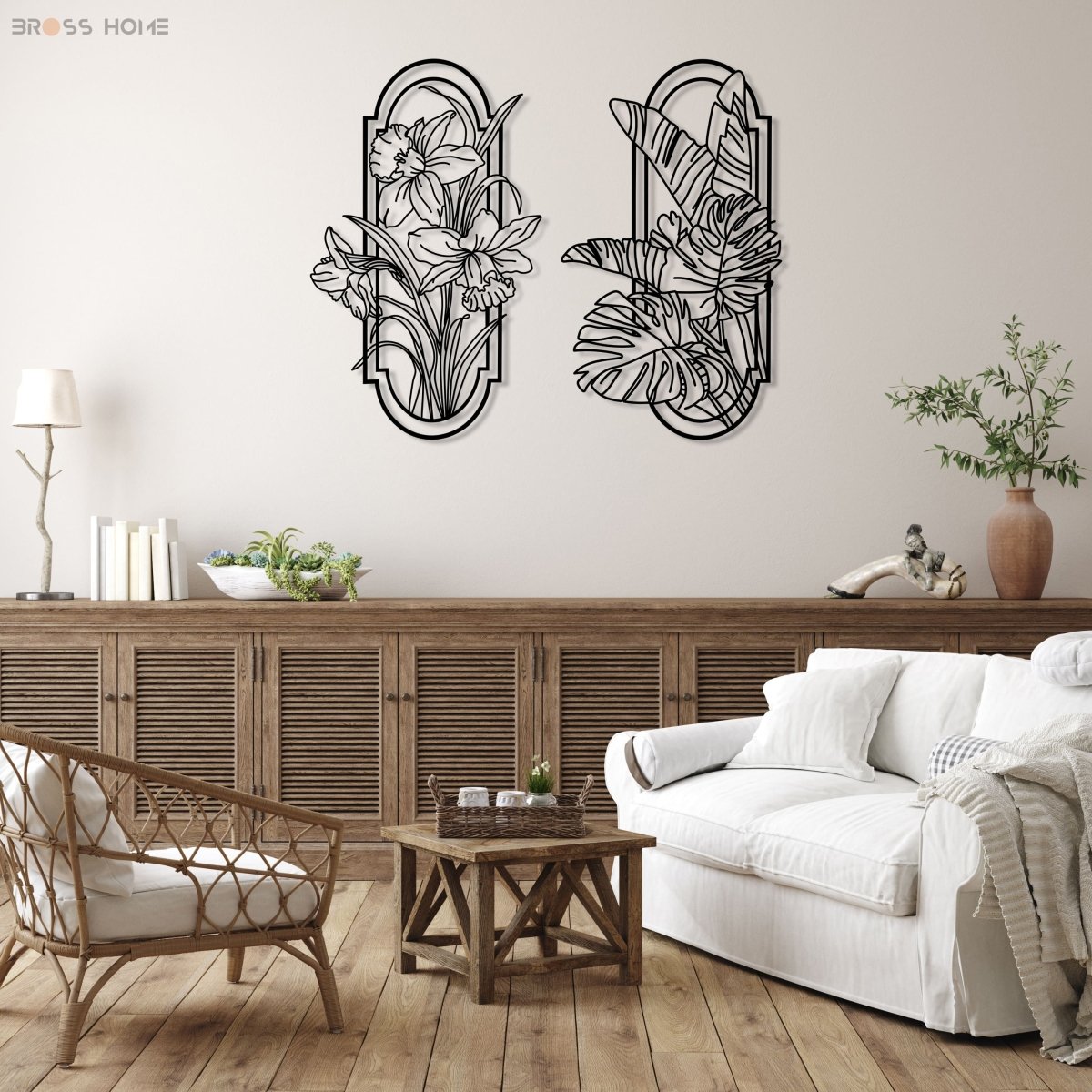 Metal Poppy Wall Decor (Set Of 2) - BrossHome Metal Wall Art