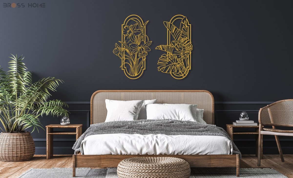 Metal Poppy Wall Decor (Set Of 2) - BrossHome Metal Wall Art