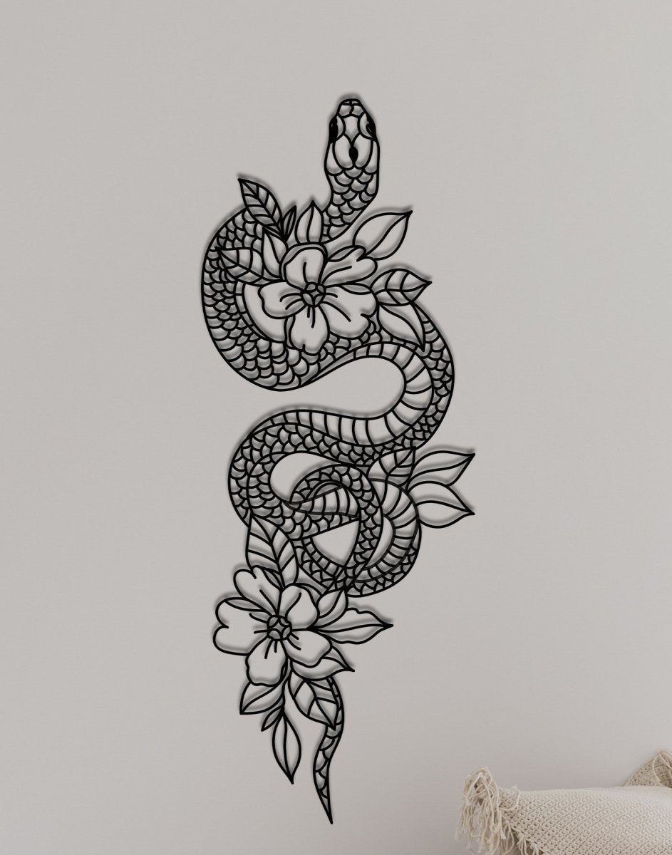 Metal Snake And Flowers Wall Decor - BrossHome Metal Wall Art
