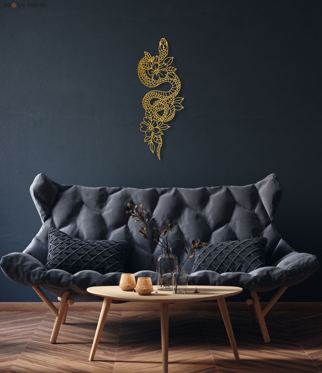 Metal Snake And Flowers Wall Decor - BrossHome Metal Wall Art