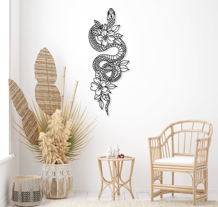 Metal Snake And Flowers Wall Decor - 1