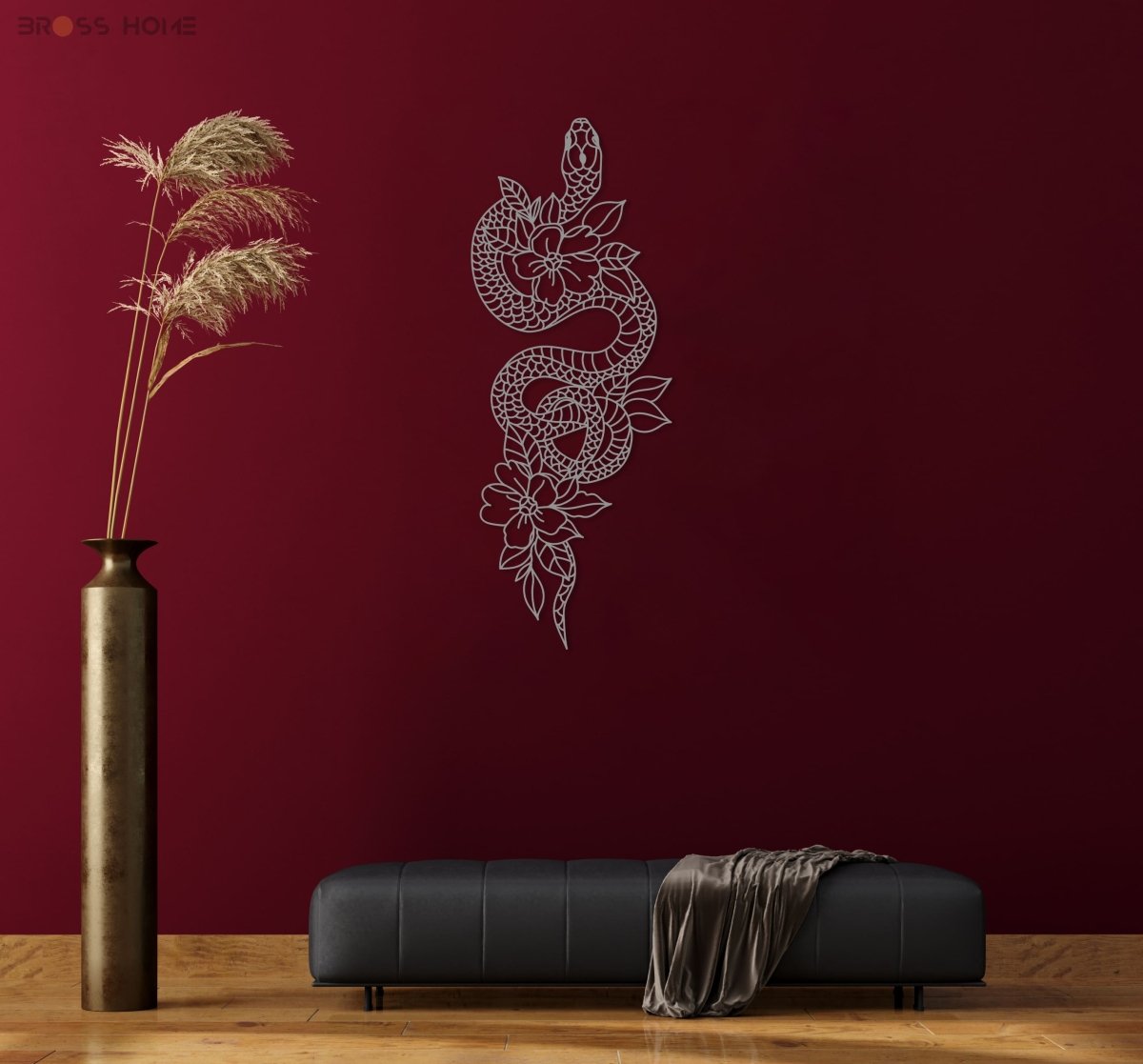 Metal Snake And Flowers Wall Decor - BrossHome Metal Wall Art