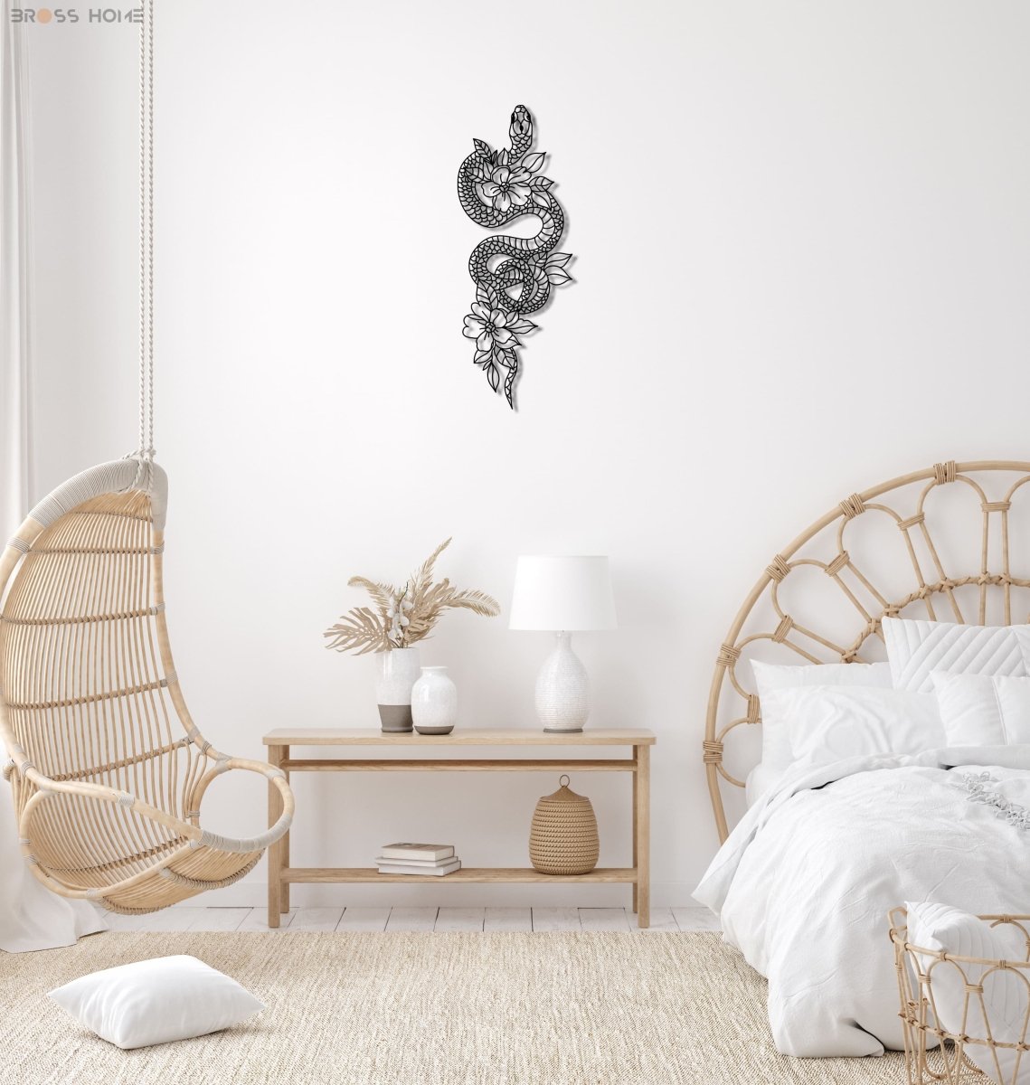 Metal Snake And Flowers Wall Decor - BrossHome Metal Wall Art