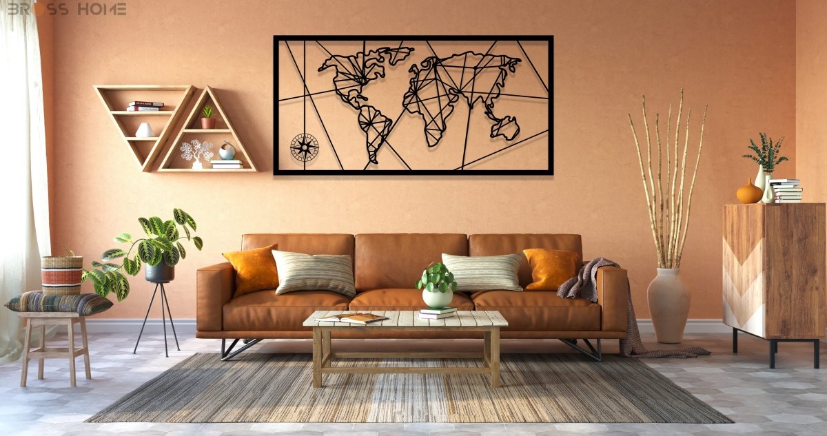 Metal World Map - BrossHome Metal Wall Art