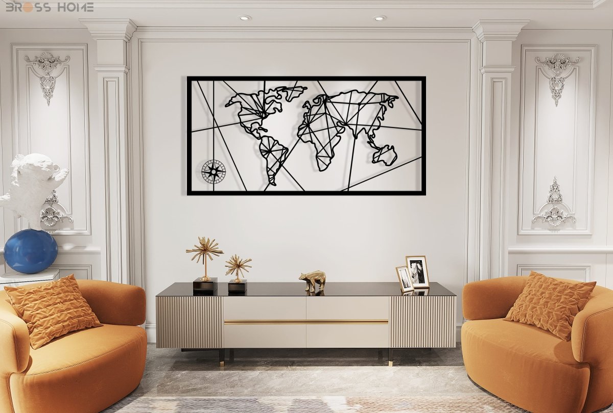 Metal World Map - BrossHome Metal Wall Art