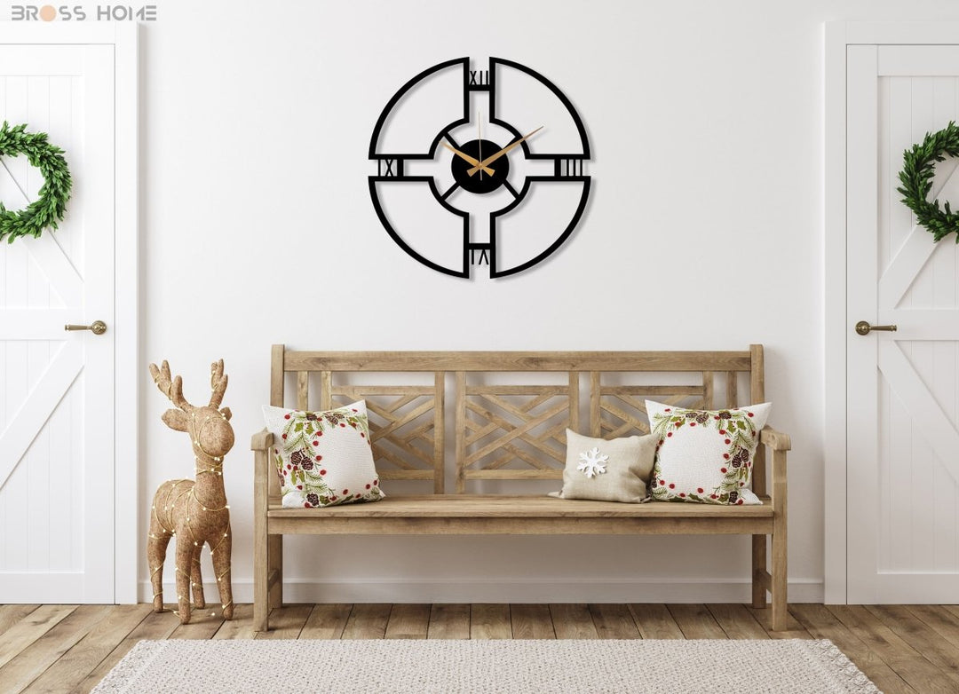 Modern Black Wall Clock - BrossHome Metal Wall Art