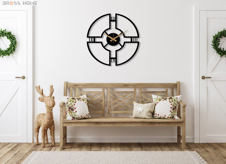Modern Black Wall Clock - BrossHome Metal Wall Art