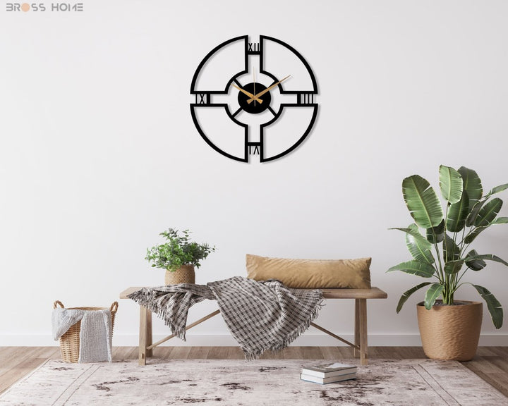 Modern Black Wall Clock - BrossHome Metal Wall Art