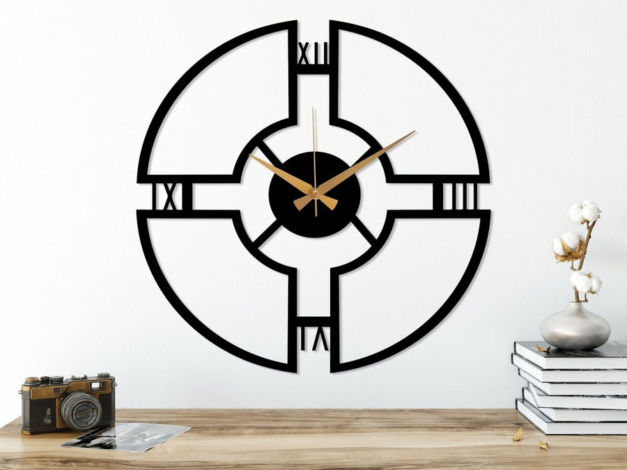 Modern Black Wall Clock - BrossHome Metal Wall Art