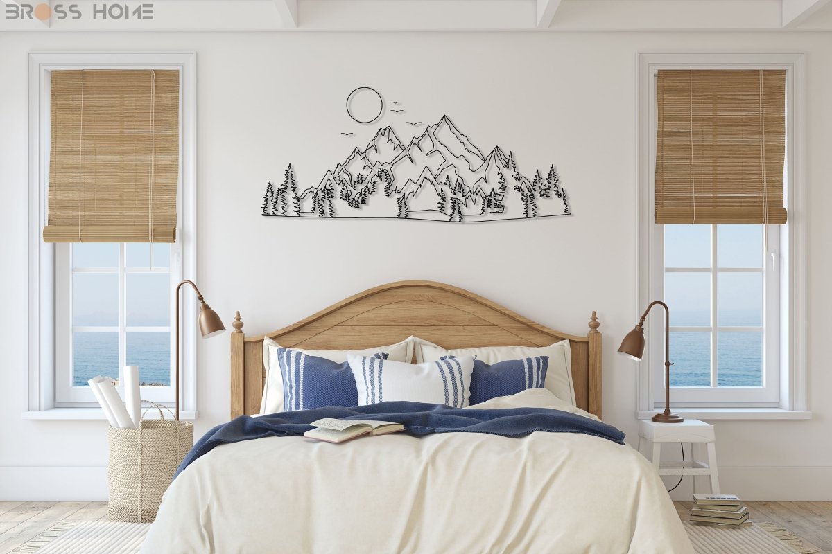 Mountain And Sun Metal Wall Decor - BrossHome Metal Wall Art