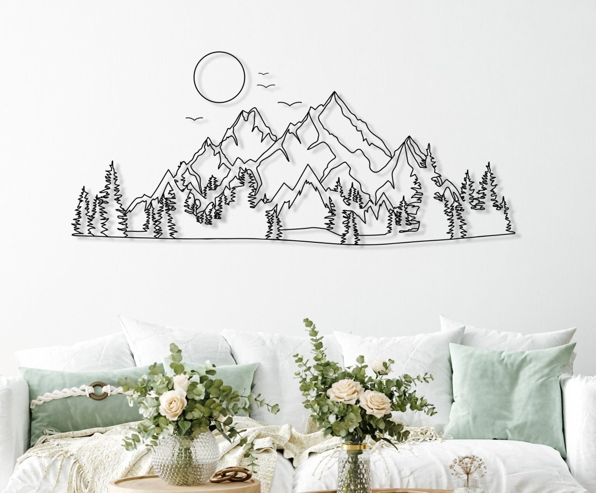 Mountain And Sun Metal Wall Decor - BrossHome Metal Wall Art