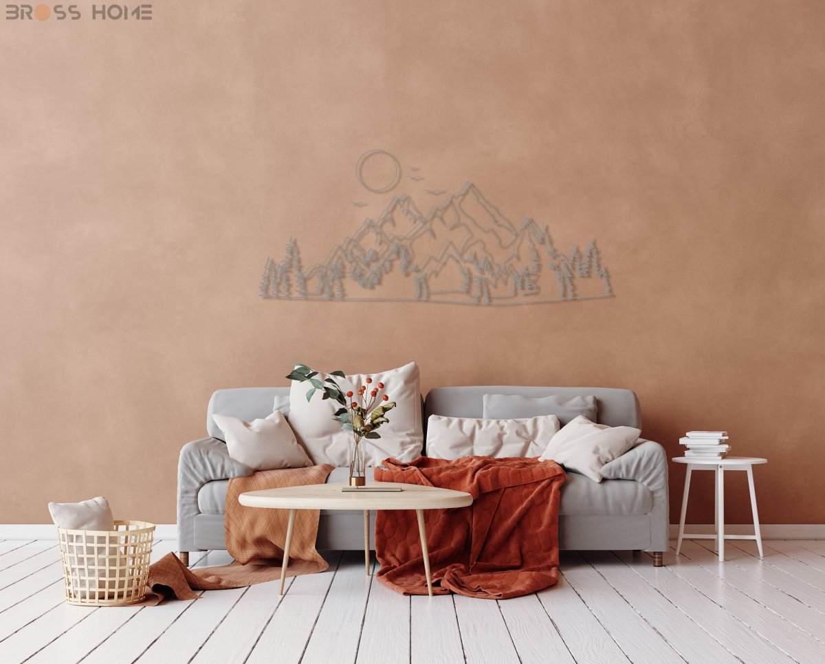 Mountain And Sun Metal Wall Decor - BrossHome Metal Wall Art