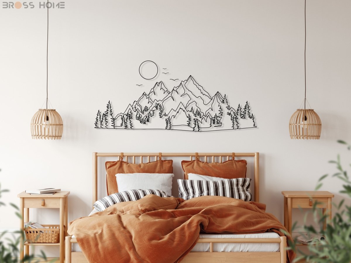 Mountain And Sun Metal Wall Decor - BrossHome Metal Wall Art