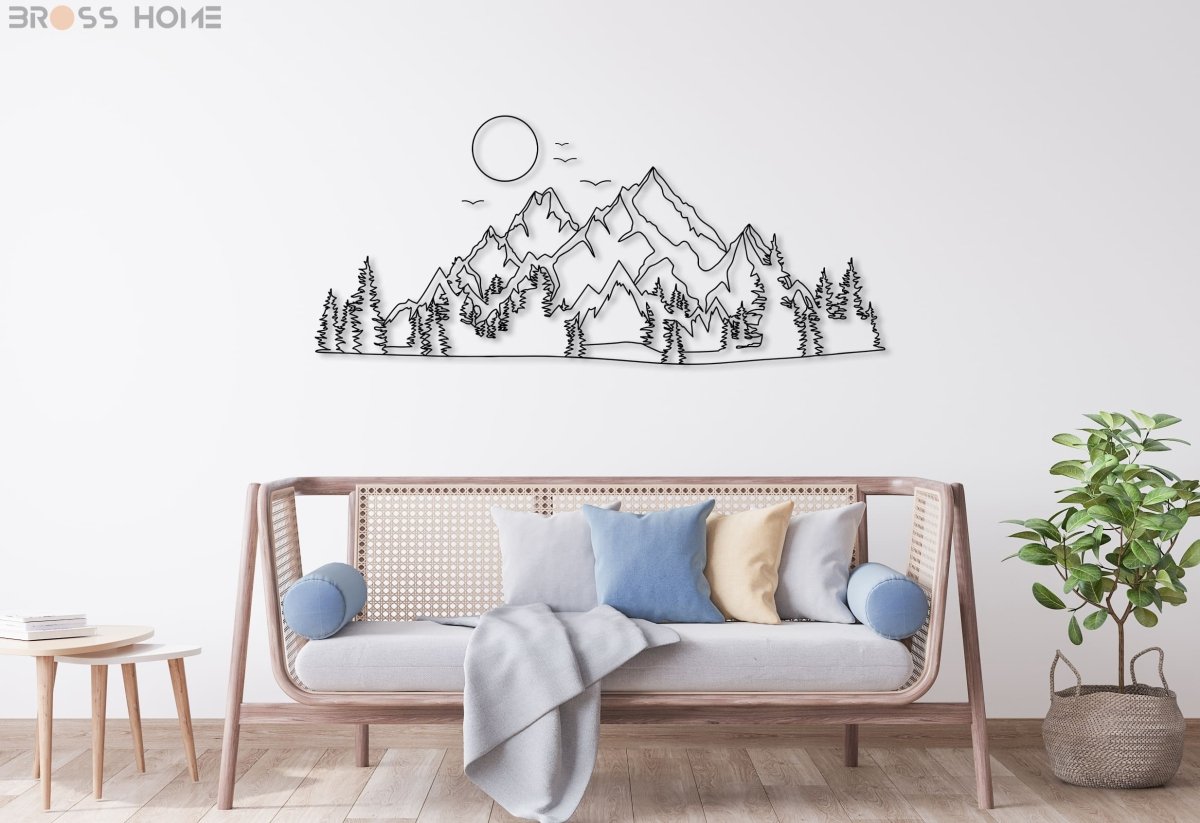 Mountain And Sun Metal Wall Decor - BrossHome Metal Wall Art