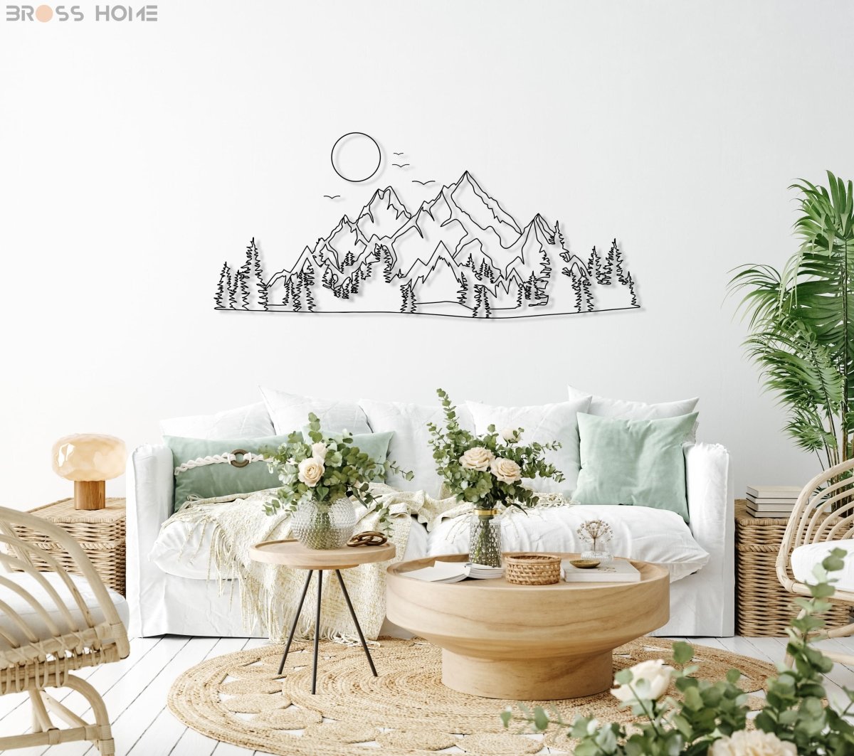 Mountain And Sun Metal Wall Decor - BrossHome Metal Wall Art
