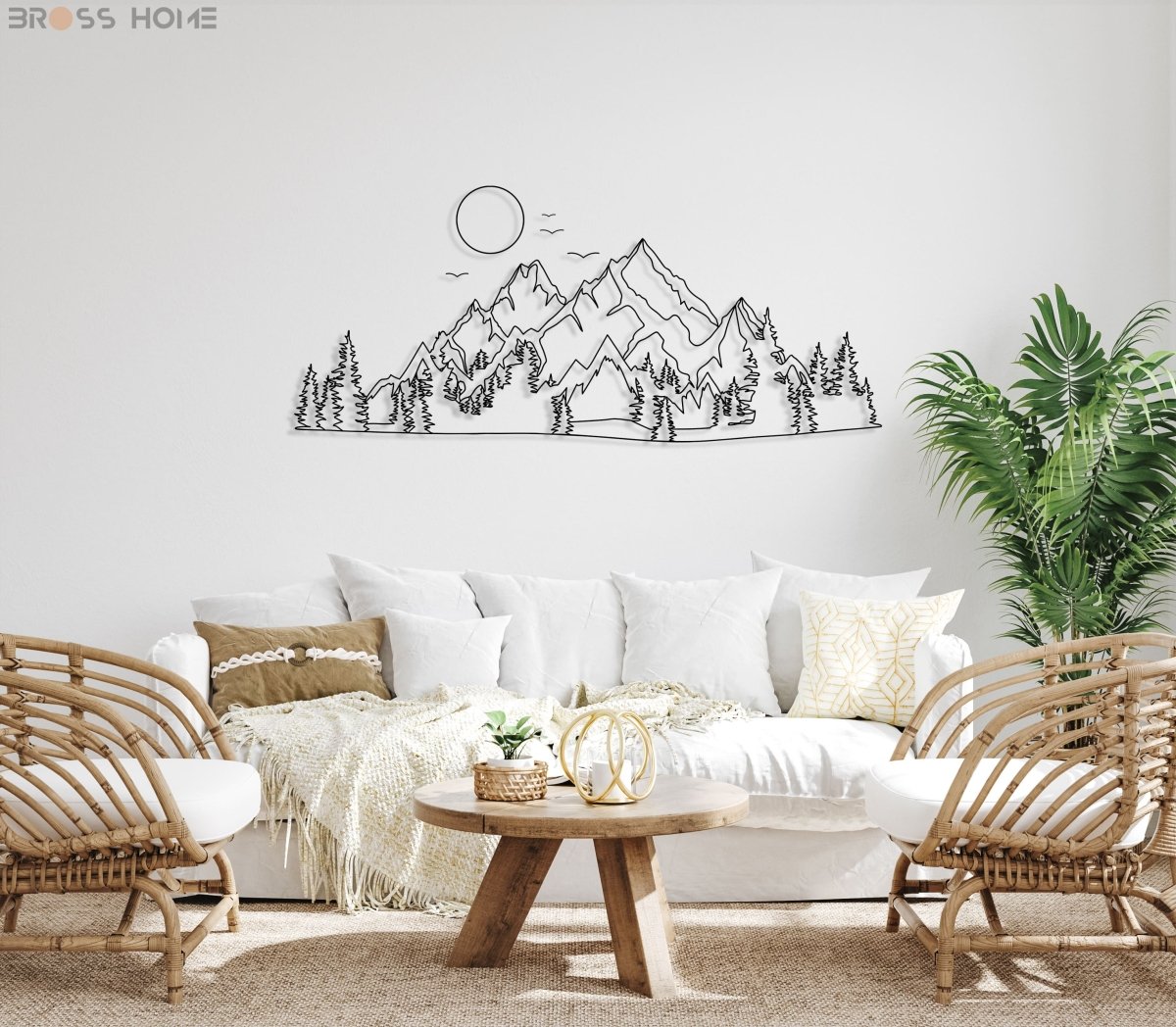 Mountain And Sun Metal Wall Decor - BrossHome Metal Wall Art