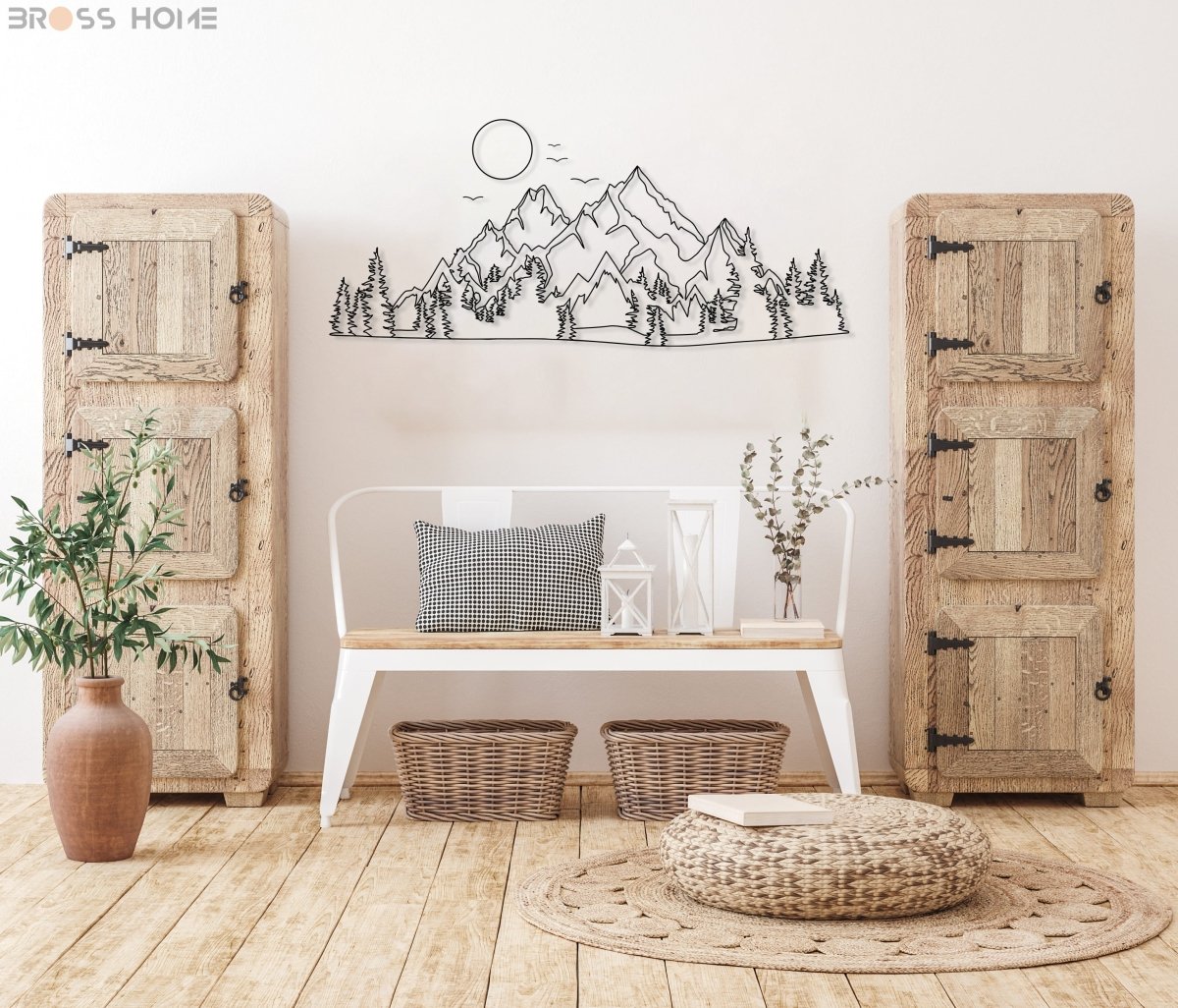 Mountain And Sun Metal Wall Decor - BrossHome Metal Wall Art
