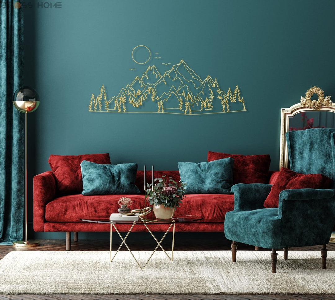 Mountain And Sun Metal Wall Decor - BrossHome Metal Wall Art
